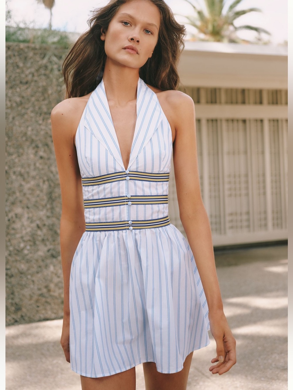 Anthropologie Celandine Cotton Halter Mini Shirtdress